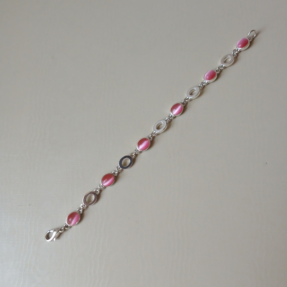 Vintage 90's silver and pink stone linked cute bracelet